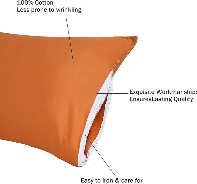100% Cotton Body Pillow Case Cover with Zipper Wrinkle-Free, 400 Thread Count Super Soft Pillow Case for Body Pillow, Cooling Long Pillow Protector 21" x 54" Autumn Orange