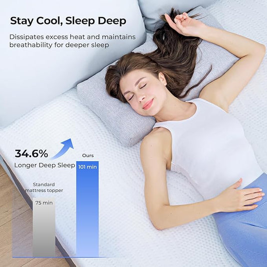 Cooling Mattress Topper King Size 3 Inch, Cooling Gel & Bamboo Charcoal Memory Foam Mattress Topper for Back Pain Relief, Firm Dual-Layer Foam Bed Pad with Removable Cover