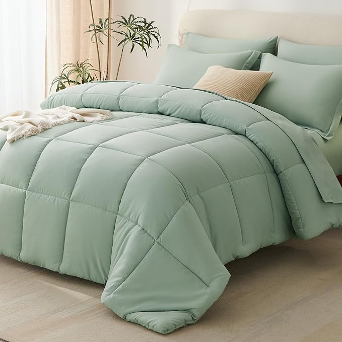 CozyLux Full Size Comforter Sets Sage Green - 7 Pieces Bed in a Bag Full, Oeko-Tex Certified Bed Set, All Season Soft Bedding Set with Down Alternative Comforter, Sheets, Pillowcases & Pillow Shams