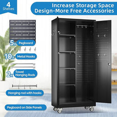 SUXXAN Broom Closet Storage Cabinet with13 Hooks and Hanging Rods, 71