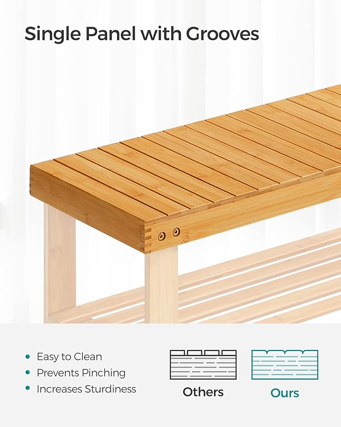 SONGMICS Shoe Rack Bench, 3-Tier Bamboo Shoe Storage Organizer, Entryway Bench, Holds Up to 286 lb, 11.3 x 27.6 x 17.8 Inches, for Entryway Bathroom Bedroom, Natural ULBS04N