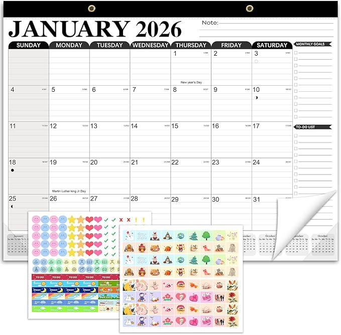 Desk Calendar 2026, Anti Ink Bleed, Ample Space, Extra Large Calendar 2026 with Stickers, 22" x 17" Seasonal Desktop Calendar for Home, Office, Student & Teacher Supplies- Simple