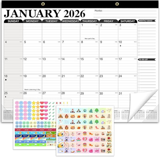 Desk Calendar 2026, Anti Ink Bleed, Ample Space, Extra Large Calendar 2026 with Stickers, 22" x 17" Seasonal Desktop Calendar for Home, Office, Student & Teacher Supplies- Simple