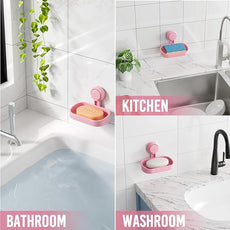 TAILI Soap Dish Bar Holder Suction Cup,Soap Saver with Powerful Vacuum Suction,Sponge Holder for Shower,Bathroom,Tub and Kitchen Sink, Universal Shower Accessories,Drill-Free,Removable,Pink
