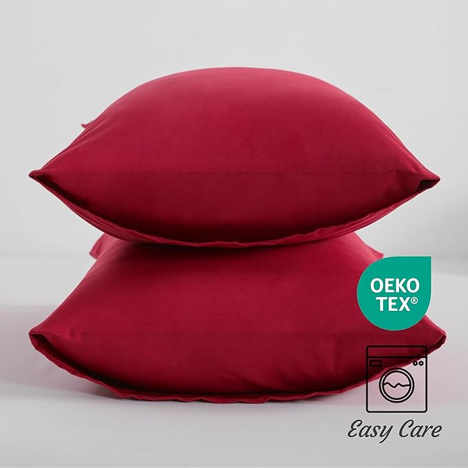 NTBAY Standard Pillow Cases Set of 2, 2 Pack Brushed Microfiber 20x26 Pillow Cases, Soft, Wrinkle, Fade, Stain Resistant Wine Red Pillow Cases with Envelope Closure, 20x26 Inches, Wine Red