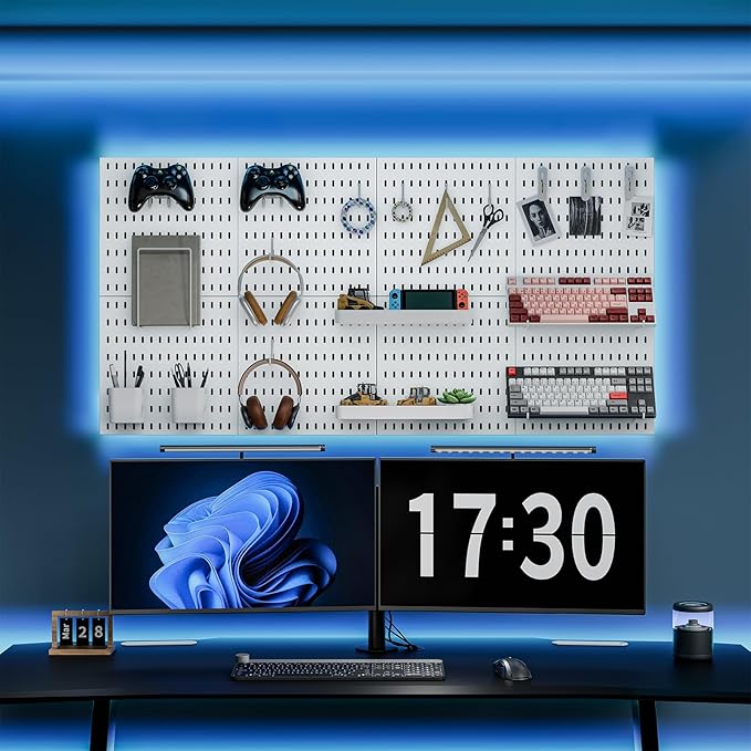 Pegboard Combination Kit, Wall Mounted Storage Set with 4 Pegboards & 14 Accessories Hanging, White Peg Boards Organizer for Walls Display, Crafts Organization, Kitchen Organizer, 22" x 22"
