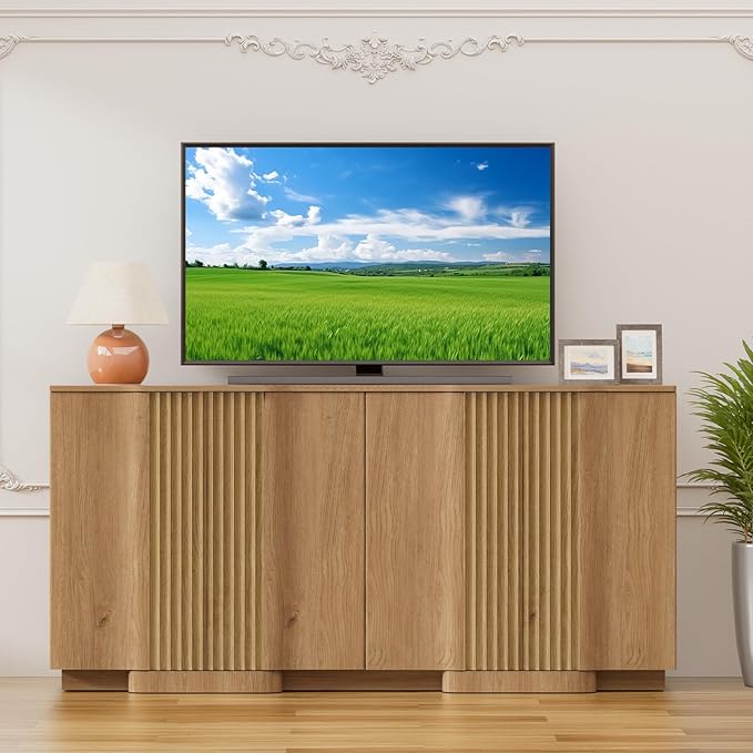 Yechen Buffet Cabinet with Storage, 31.5" Accent Sideboard Modern Credenza with Doors & Adjustable Shelves Fluted Media Console Wood Coffee Bar Table for Living Kitchen Dining Room