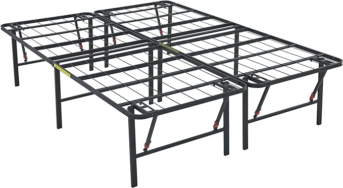 Amazon Basics Bed Frame with Storage, Foldable Metal Platform, Sturdy Steel, No Box Spring Needed, 18 Inches High, Tool-Free Setup, King Size, Black
