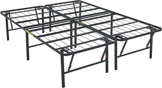 Amazon Basics Bed Frame with Storage, Foldable Metal Platform, Sturdy Steel, No Box Spring Needed, 18 Inches High, Tool-Free Setup, King Size, Black