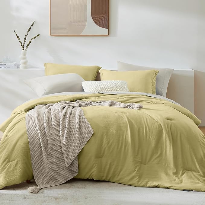 WRENSONGE King Comforter Set, 7 Pieces Hemp Soft Bed in a Bag King with Fitted Sheet, Flat Sheet, 2 Pillow Shams, and 2 Pillowcases- Warm Bedding Set for All Season