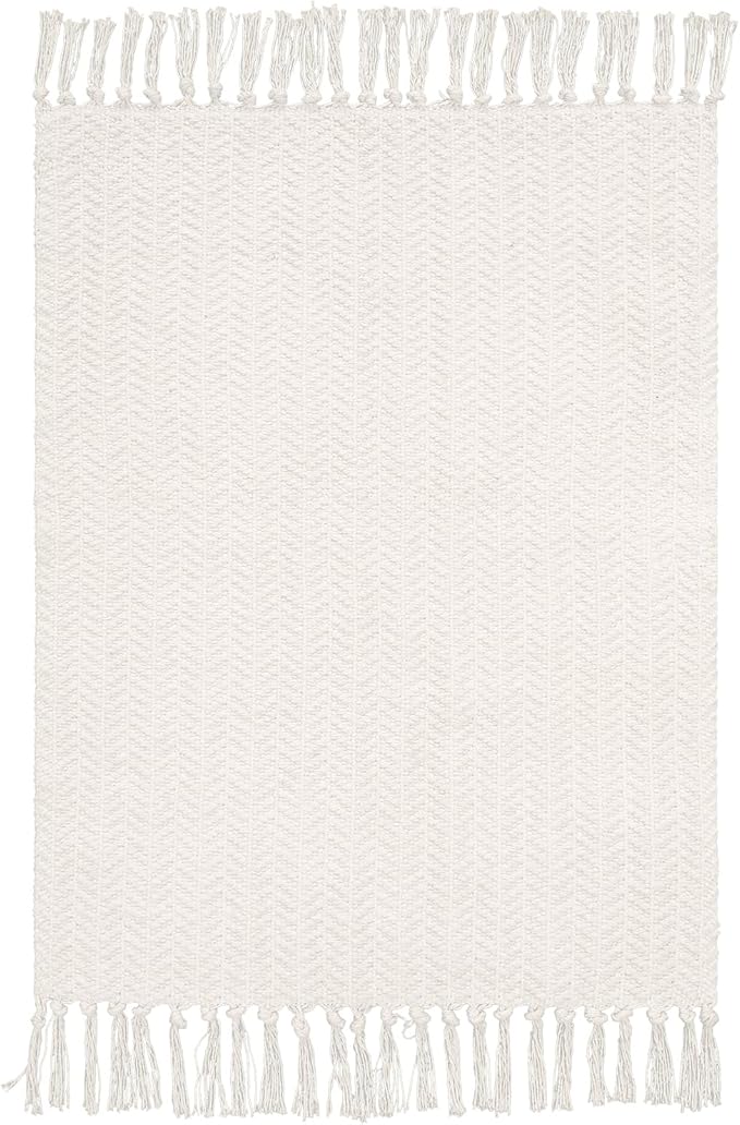 Lahome Boho Rugs for Entryways, 3x5 Kitchen Rug Lightweight Bedroom Rugs Washable Bath Mat with Tassels, Farmhouse Cotton Beige Living Room Low Pile Throw Rug for Laundry Office Decor