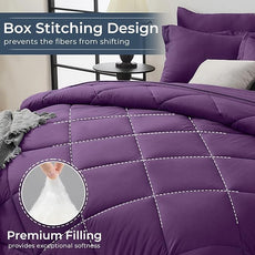 HEVUMYI Grape Purple Twin Comforter Set - 5-Piece All Season Bed in a Bag Twin, Ultra Soft Bedding Set with Comforter, Flat Sheet, Fitted Sheet, Pillowcases, Pillow Shams