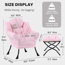 Tiita Lazy Chair with Ottoman, Modern Large Accent Lounge Armchair, Comfy Leisure Sofa Reading Chair with Footrest for Bedroom, Living Room, Dorm Rooms, Garden and Courtyard, Pink
