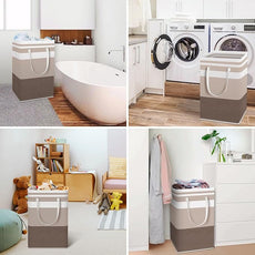 HomeHacks 2-Pack Large Laundry Basket, Waterproof, Freestanding Laundry Hamper, Collapsible Tall Clothes Hamper with Extended Handles for Clothes Toys in the Dorm and Family (Brown, 88L)