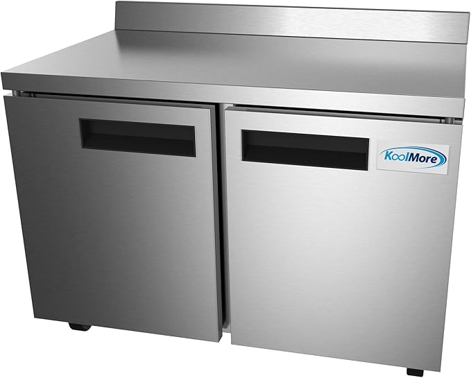 KoolMore 48" Stainless Steel 2 Door Worktop Commercial Freezer with 3 1/2 Backsplash - 12 cu.ft