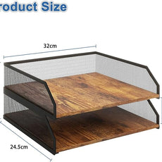 Natwind 2-Tier Stackable Paper Tray, Metal Mesh Desktop Organizer, Paper Sorter, Letter Trays,File Document Storage Rack for for Home, Office, School (Retro)