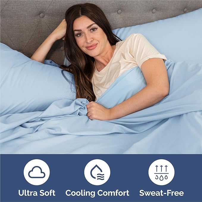 Split King 7 Piece Sheet Set - Cooling & Breathable Bed Sheets - Hotel Luxury Bed Sheets for Women, Men, Kids & Teens - Deep Pockets - Easy Fit - Soft and Wrinkle Free - Split King Light Blue Sheets