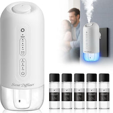 Plug in Diffuser Starter Kit - Waterless Scent Diffuser with 5 Essential Oils, 700 Sq Ft Coverage, Smart Wall Design, Cold-Air Mist, 3 Mist Levels & Blue Ambient Light for Home or Small Spaces, White