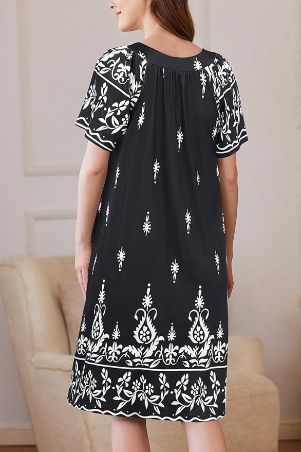 Ekouaer Women Robe Zipper Front Mumu Duster Robes Zip Up Housecoat Soft Sleepwear with Pockets