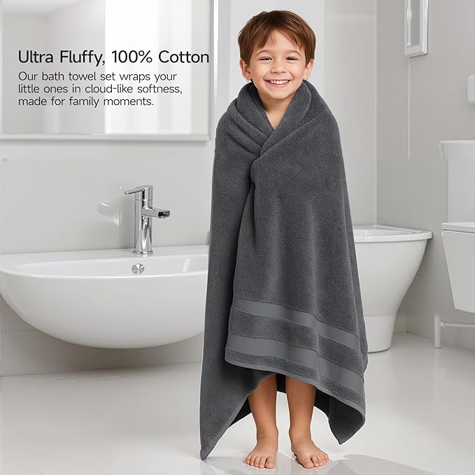 REDKISS 100% Cotton Bath Towels Set of 2, Extra Large Bath Sheets 35 X 70 Inches, 800 GSM, Quick Dry, Ultra Soft & Super Absorbent Bathroom Towel Sets for Bathroom, Gym, Spa, Pool & Hotel, Grey