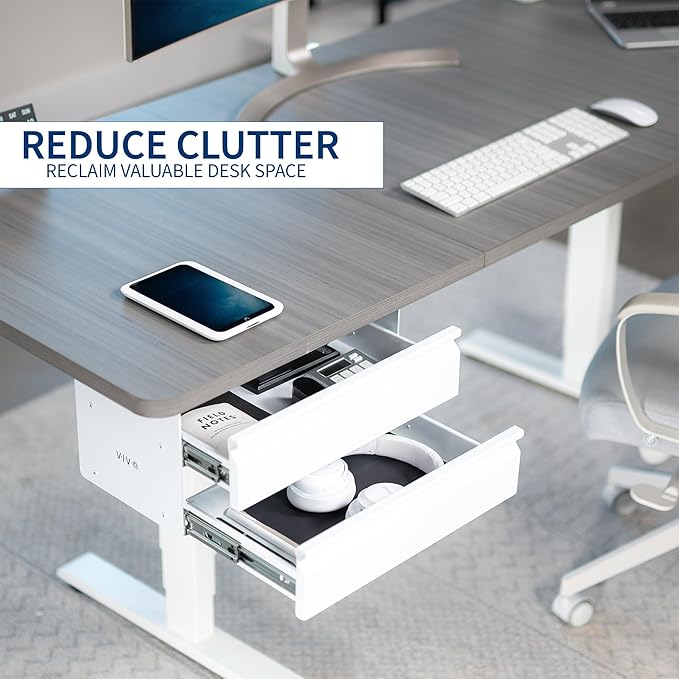 VIVO 16 inch Slide Out Dual Tier Desk Drawer, Under Desk 2 Layer Storage, White, DESK-DR02W