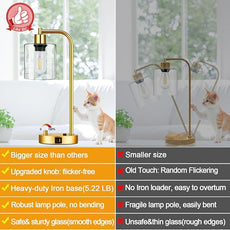 Set of 2 Industrial Table Lamps with USB Port, Gold Fully Stepless Dimmable Bedside Lamps for bedrooms, Nightstand Desk Lamp with Clear Glass Shade for Reading Living Room Office 2 LED Bulb