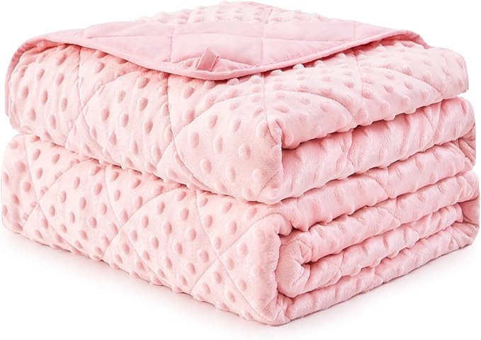 Pink Weighted Blanket Kids 10lbs, 40"x60", Twin Size Breathable Cooling Minky Heavy Throw Blanket for 80-120lb, Soft Winter Thick Big Blankets Weighted Comforter Gift for Sleeping