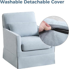 INZOY Swivel Accent Chair, Mid Century Modern Chair with Washable Detachable, Comfy Swivel Barrel Reading Chair, Upholstered Square Chair for Living Room Bedroom Small Spaces, Sky Blue