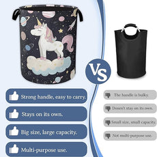 Cute Unicorn Laundry Basket,Foldable Oxford Cloth Planet Laundry Hamper with Handles, 20.8