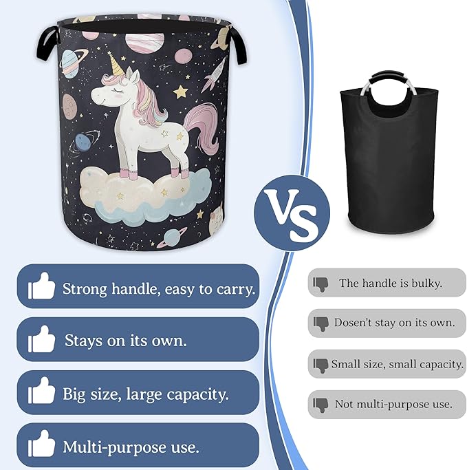 Cute Unicorn Laundry Basket,Foldable Oxford Cloth Planet Laundry Hamper with Handles, 20.8"x16" Tote Bag Clothes Storage Bucket for Laundry Room/Bathroom/Bedroom/Dormitories