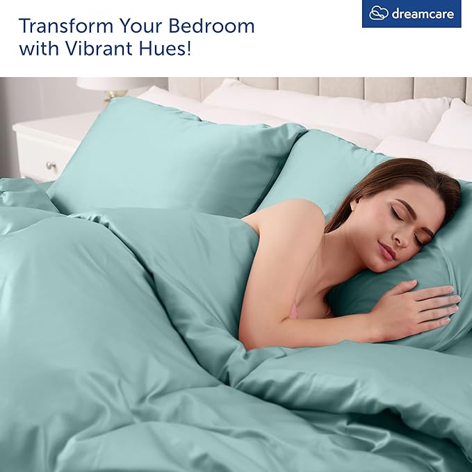 DREAMCARE King Size Sheets Set – 4 pcs Cooling Sheets – up to 21” Deep Pocket King Sheet Set – Hotel Luxury Sheets & Pillowcases – Superior Softness 100% Microfiber with Side Pocket - Spa Blue DREAMCARE