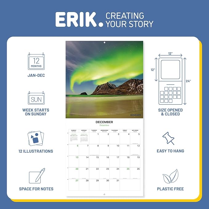Nature Wall Calendar 2026 12" x 12" FSC® Plastic Free - Starts Week On Sunday | Family Planner Travel Calendar 2026