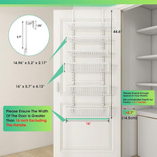 Over The Door Pantry Organizer, Pantry Organization and Storage, 6-Tier Deep Baskets Hanging Heavy-Duty Metal, Wall Spice Rack Seasoning Shelves for Home & Kitchen, Laundry Room Bathroom, White