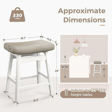 MAISON ARTS Beige Counter Height Bar Stool for Kitchen Counter Solid Wood Legs with Faux Leather Saddle Seat Farmhouse Barstools for 34