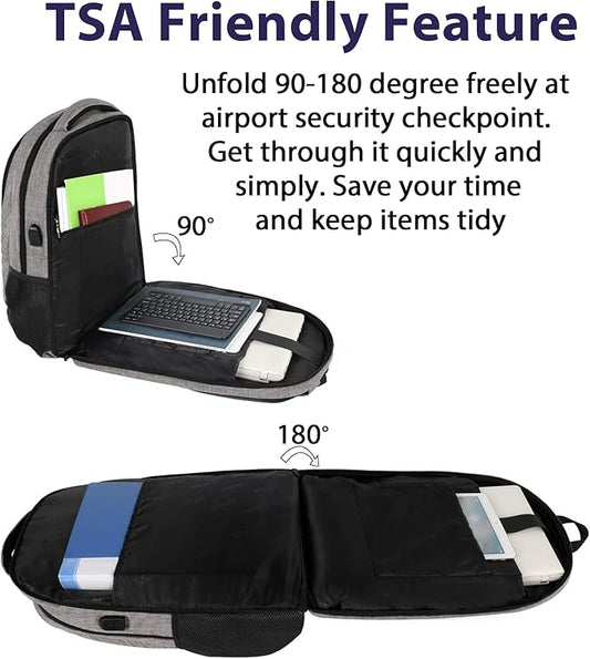 MATEIN Travel Laptop Backpack, 17 Inch Work TSA Approved Carry on Backpack, Large Computer Business Bag for Men Women with USB Port and Trolley Sleeve, College School Rucksack Book Bag, Grey