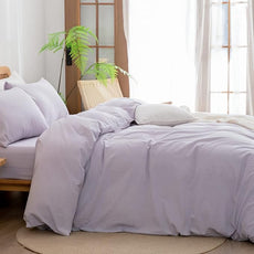 BESTOUCH Duvet Cover Set 100% Washed Cotton Linen Feel Super Soft Comfortable Chic Lightweight 3 PCs Home Bedding Set Solid Taro Purple Oversized Queen