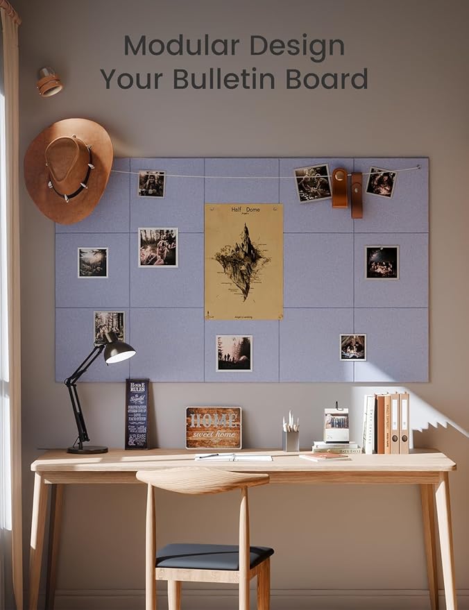 Large Felt Bulletin Board 36" x 24" Cork Board Alternative-6 Pack with 40 Safe Removable Adhesive Tabs, Cork Boards for Walls Cork Board for Home Office Classroom Pin Board - Soft Periwinkle
