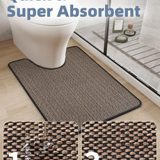 PADOOR Braided Toilet Rugs U Shaped, Non Slip Toilet Mats for Bathroom Floor Machine Washable Super Absorbent Contour Bath Rugs for Toilet Mat Quick Dry U Shaped Toilet Rug, 20''x24'' Black