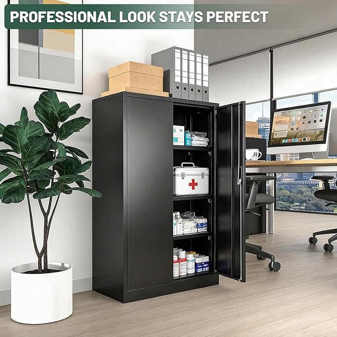 42" Folding Metal Storage Cabinet with Lock,2 Doors and 2 Adjustable Shelves,Quick Assembly Foldable Steel Cabinet for Office Home Garage,Black