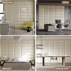 Beige Stick Headboard - 9-Piece Wall-Mounted Bed Backboard for Queen Size Beds, 24 x 12 Inches, Easy-to-Install Decorative Bed Head and Peel and Stick Queen Size Headboard for Bedroom Décor
