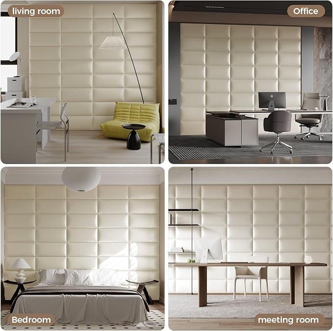 Beige Stick Headboard - 12-Piece Wall-Mounted Bed Backboard for Queen Size Beds, 24 x 12 Inches, Easy-to-Install Decorative Bed Head and Peel and Stick Queen Size Headboard for Bedroom Décor