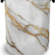 White Gold Marble Laundry Basket,Oxford Cloth Laundry Hamper with Handle Foldable Portable Clothes Storage Basket for Bathroom Bedroom Dorm Room 16