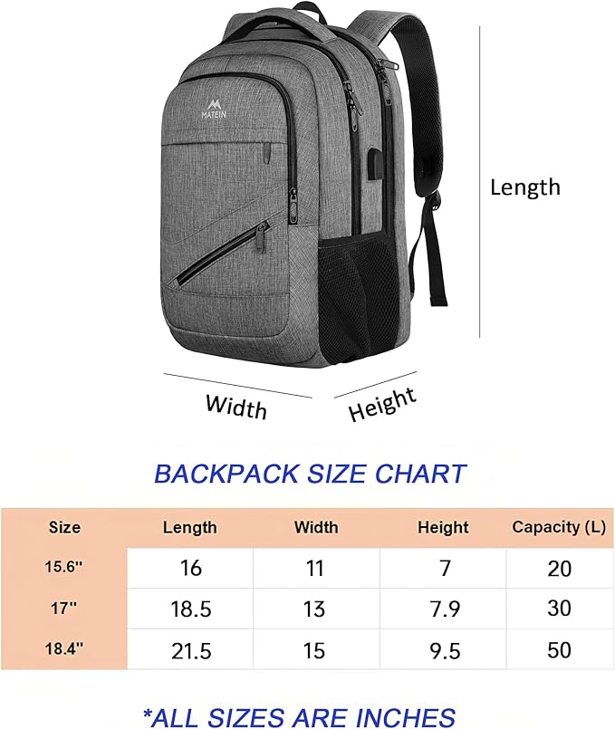 MATEIN Laptop Backpack 15.6 Inch, 20 L Personal Item Bag Airport Approved, Water Resistant Work Commute Computer Backpack with TSA Laptop Compartment, Gifts for Women Men, Grey