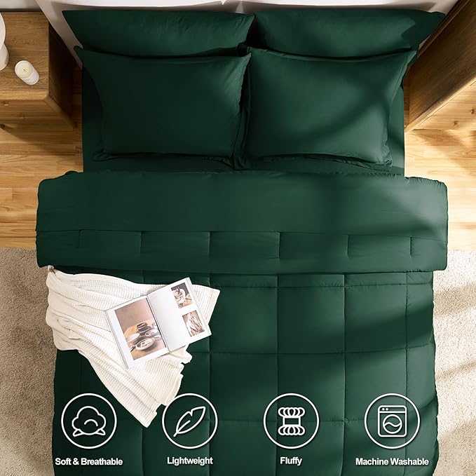 CozyLux Queen Comforter Set Emerald Green - 7 Pieces Bed in a Bag Queen, All Season Soft Bedding Sets, Oeko-Tex Certified Bed Set with Down Alternative Comforter, Sheets, Pillowcases & Pillow Shams