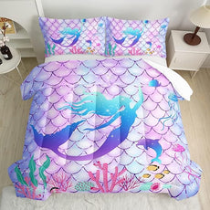 CVHOUSE Mermaid Comforter Set - King Size, 3 Pcs (1 Comforter, 2 Pillowcases) with Mermaid Scale Bedding, Bedspread, Duvet and Quilt