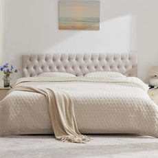Kingfun Cal King Size Headboard Only, Modern Button Tufted Headboards, Premium Linen Fabric Upholstered Headboard with Wooden Legs, Adjustable Solid Wood Head Board, Beige