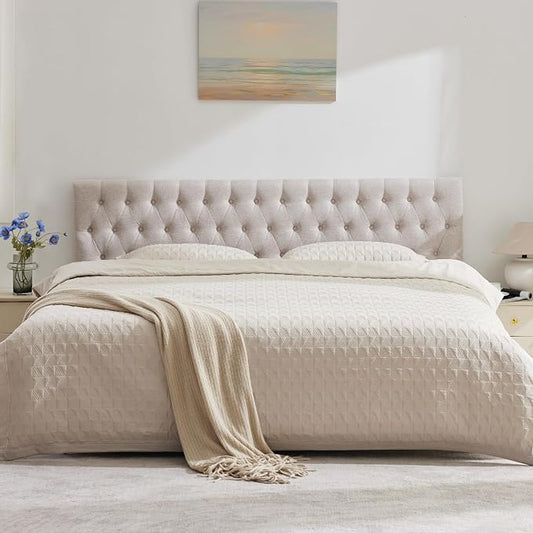 Kingfun Cal King Size Headboard Only, Modern Button Tufted Headboards, Premium Linen Fabric Upholstered Headboard with Wooden Legs, Adjustable Solid Wood Head Board, Beige