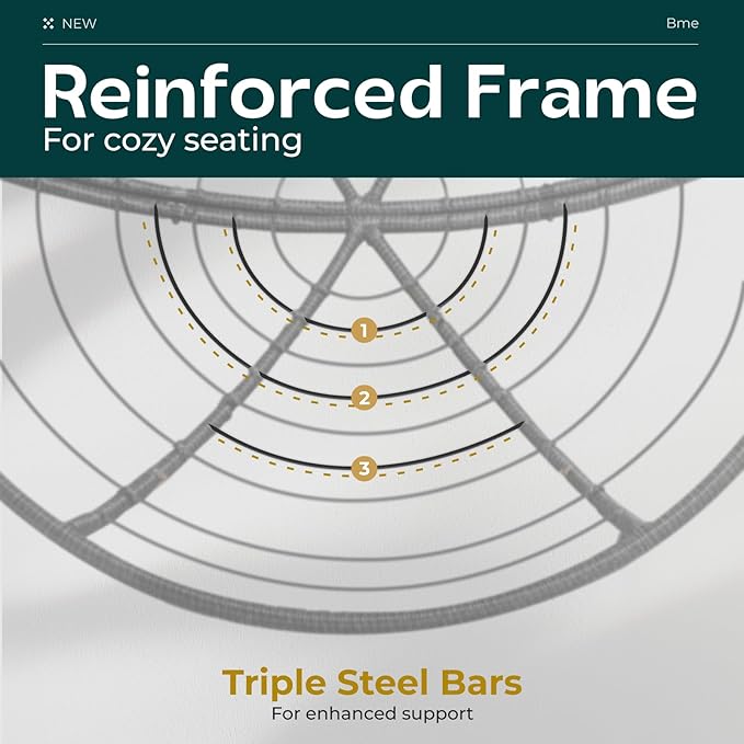 Bme 40" Ergonomic Wicker Papasan Chair with Soft Thick Density Fabric Cushion, High Capacity Steel Frame, 360 Degree Swivel for Living, Bedroom, Reading Room, Lounge