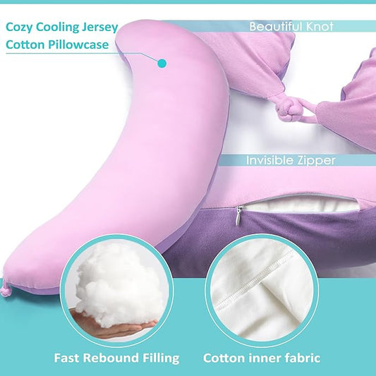 BYRIVER 39" Pink Purple Cute Body Pillow for Women Girl Side Sleepers, C Shaped Pregnancy Pillow, Anxiety Relief Hugging Pillow for Adults, 100% Cotton Pillow Cover, Gifts for New Mom (ZI-L)