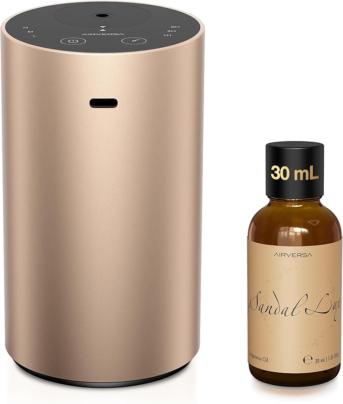 Airversa Waterless Essential Oil Diffuser Starter Kit with 30mL Sandal Lux Fragrance Oil for Car Home Office,Premium Aluminum Housing, Aroma Nebulizer Baterry Operated, ADX Kit Desert Titanium